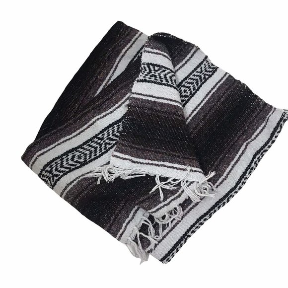 Baja Mexican Blanket Traditional Black Brown Throw Everyday California 44”70” - Picture 1 of 12